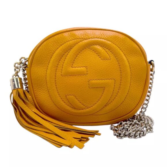 Auth GUCCI Soho Chain Crossbody Shoulder Bag Orange/Gold Leather/Metal - Picture 1 of 15